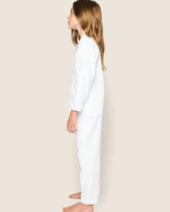 Kids Petite Plume Kid's Twill Pajama Set in White with Red Piping