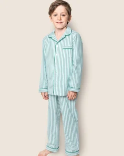 Kids Petite Plume Kid's Twill Pajama Set in Emerald Ticking