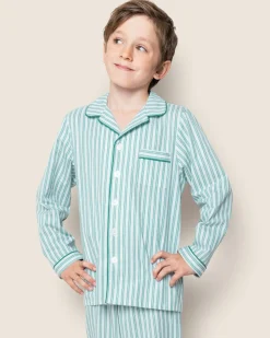 Kids Petite Plume Kid's Twill Pajama Set in Emerald Ticking