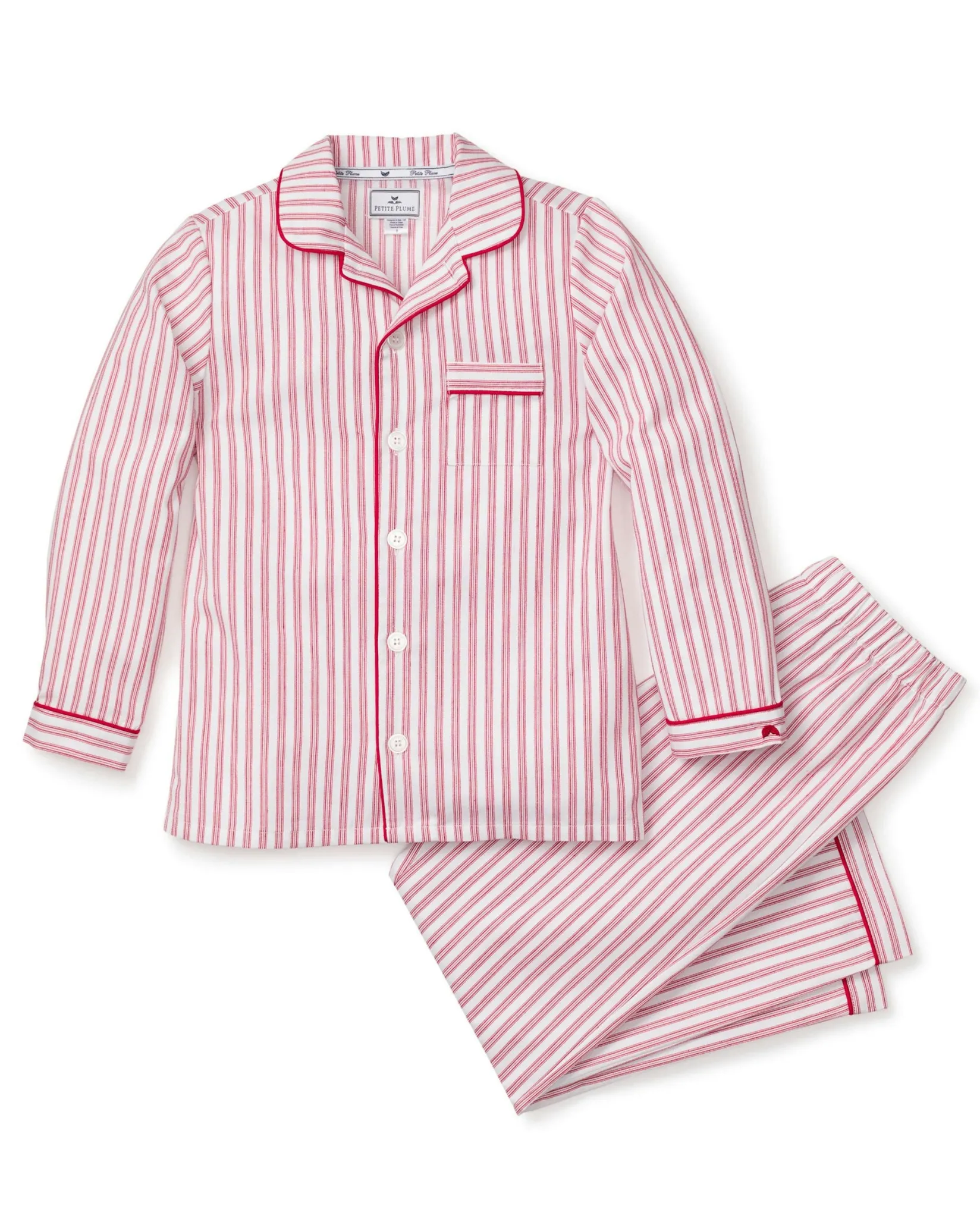 Kids Petite Plume Kid's Twill Pajama Set in Emerald Ticking