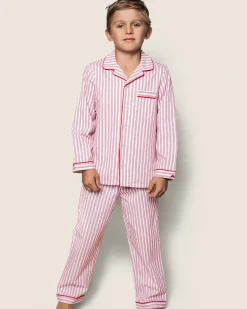 Kids Petite Plume Kid's Twill Pajama Set in Emerald Ticking