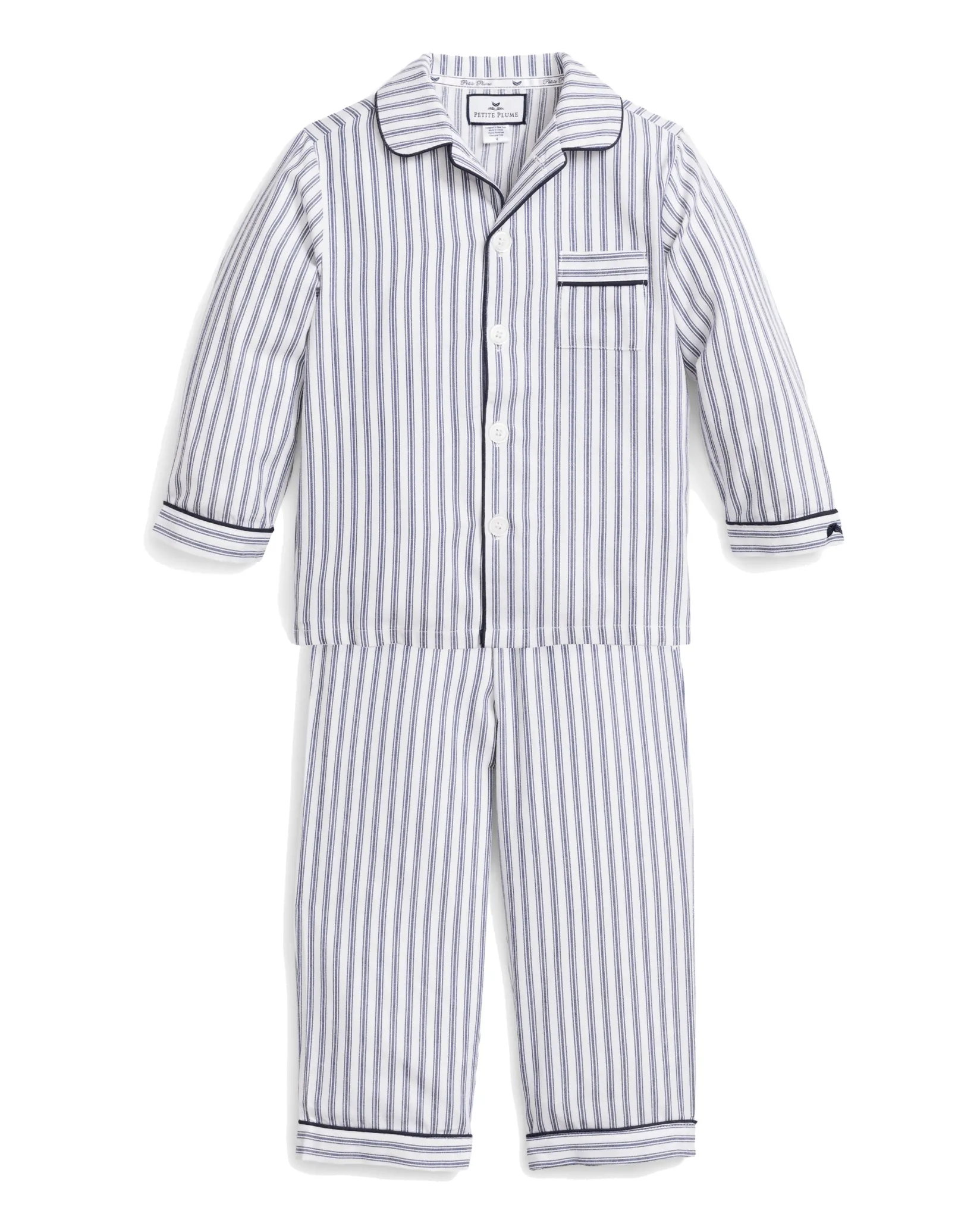 Kids Petite Plume Kid's Twill Pajama Set in Emerald Ticking