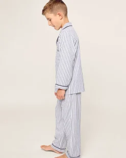 Kids Petite Plume Kid's Twill Pajama Set in Emerald Ticking