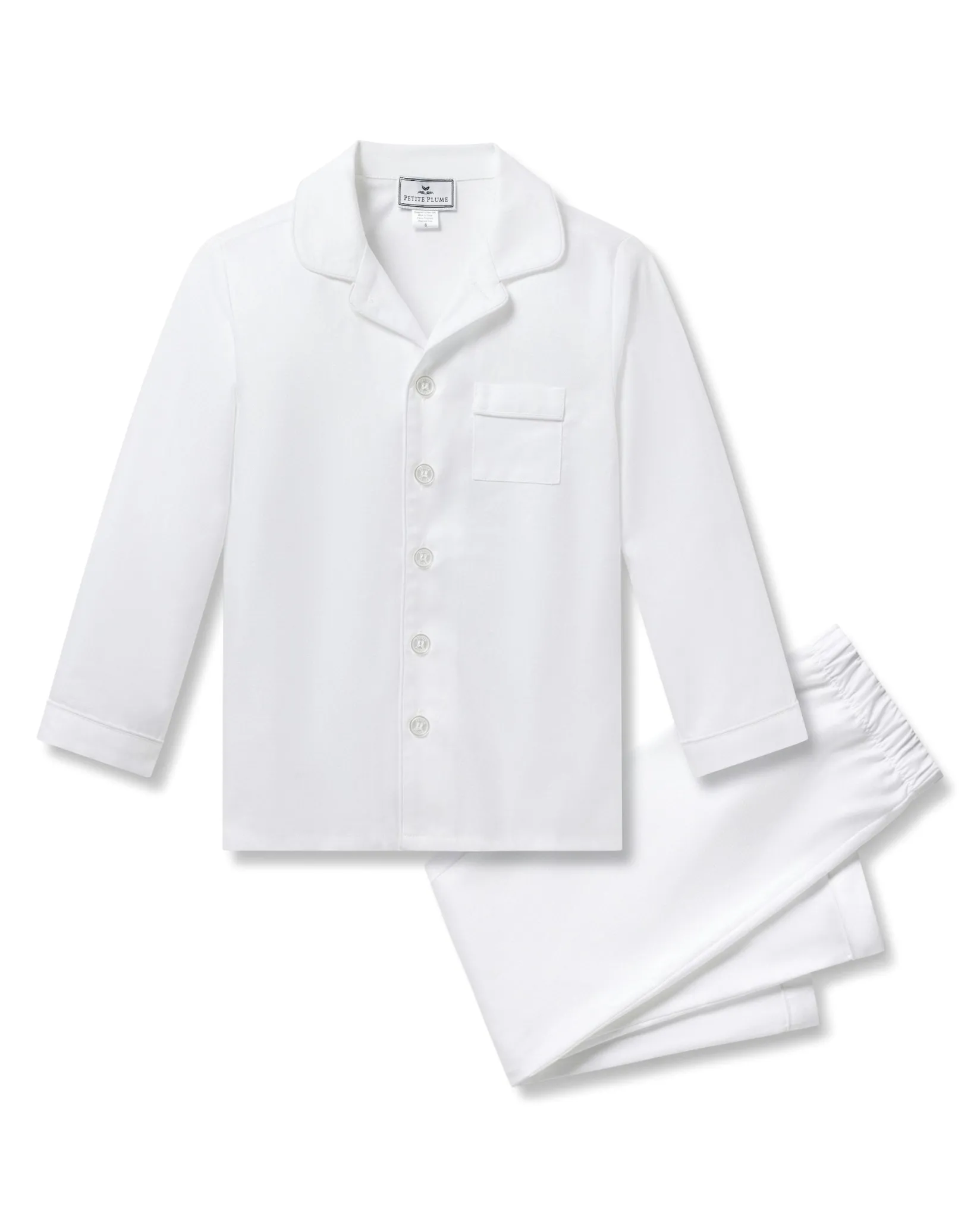 Kids Petite Plume Kid's Twill Pajama Set in White