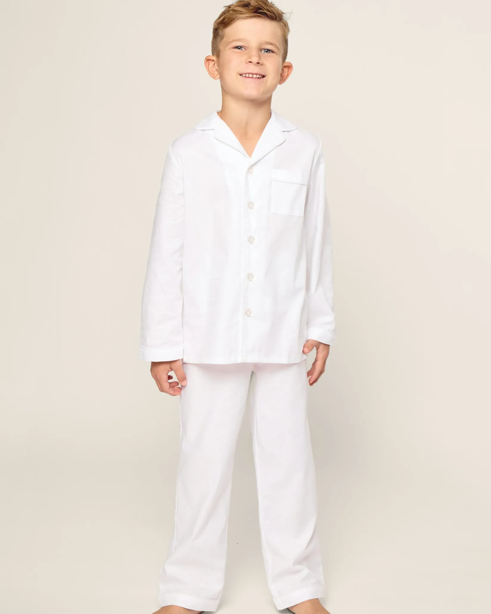 Kids Petite Plume Kid's Twill Pajama Set in White