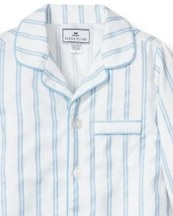 Kids Petite Plume Kid's Twill Pajama Set in Periwinkle and White Stripe