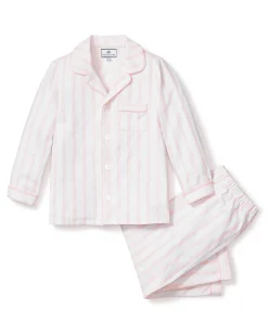 Kids Petite Plume Kid's Twill Pajama Set in Pink and White Stripe