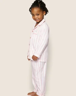 Kids Petite Plume Kid's Twill Pajama Set in Pink and White Stripe