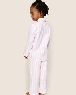 Kids Petite Plume Kid's Twill Pajama Set in Pink and White Stripe