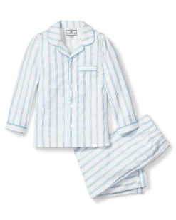 Kids Petite Plume Kid's Twill Pajama Set in Pink and White Stripe
