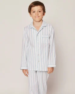 Kids Petite Plume Kid's Twill Pajama Set in Pink and White Stripe