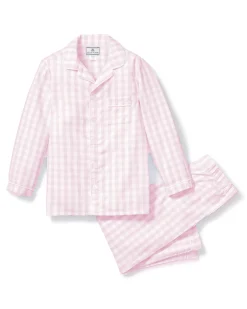 Kids Petite Plume Kid's Twill Pajama Set in Pink Gingham