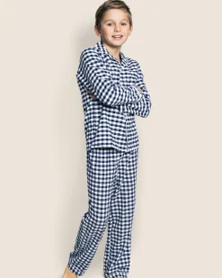 Kids Petite Plume Kid's Twill Pajama Set in Pink Gingham