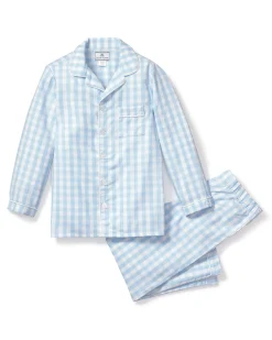 Kids Petite Plume Kid's Twill Pajama Set in Light Blue Gingham