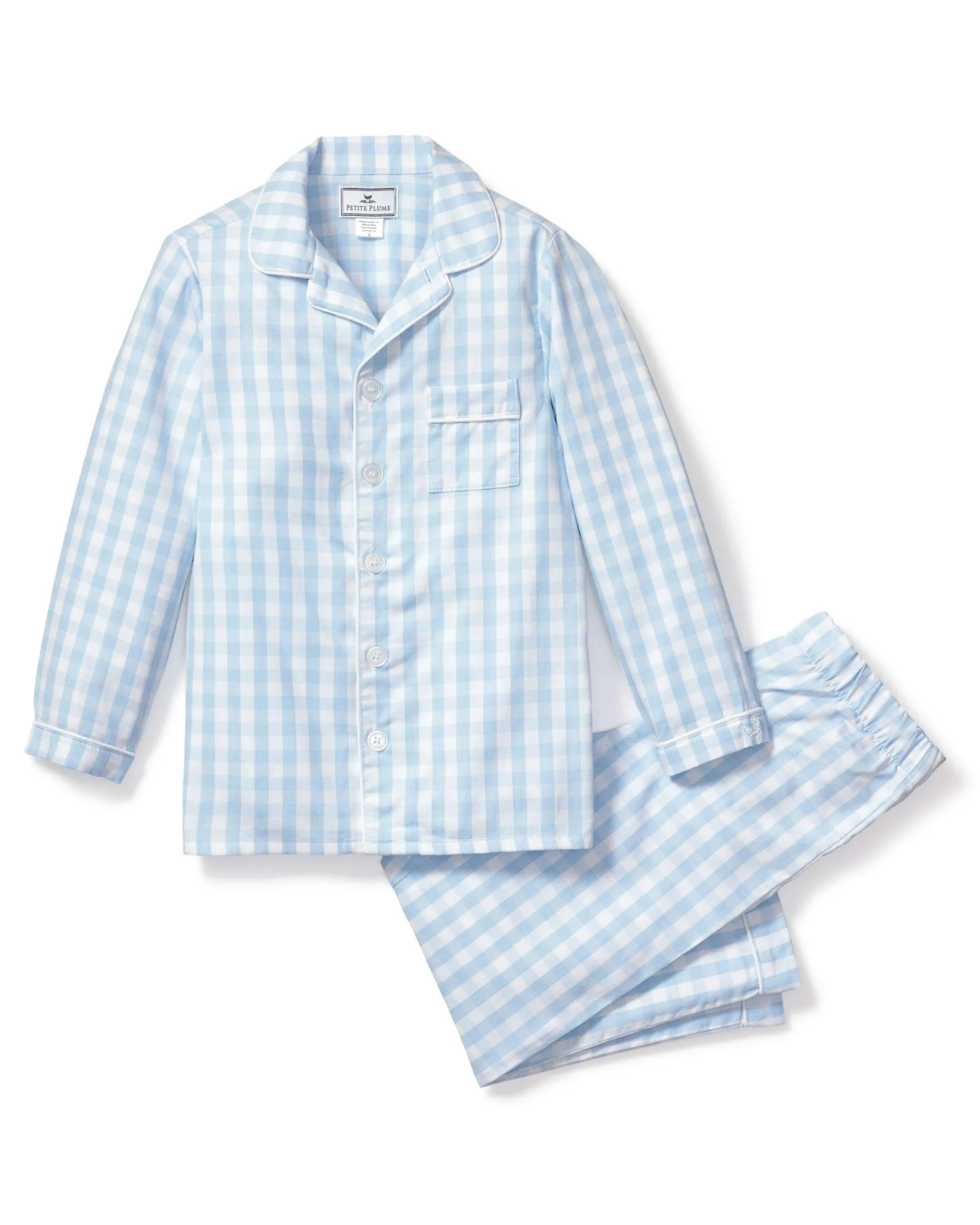 Kids Petite Plume Kid's Twill Pajama Set in Light Blue Gingham
