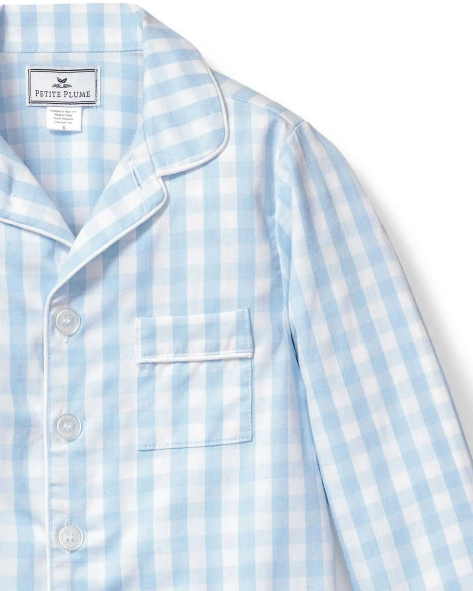 Kids Petite Plume Kid's Twill Pajama Set in Light Blue Gingham