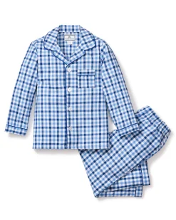 Kids Petite Plume Kid's Twill Pajama Set in Light Blue Gingham