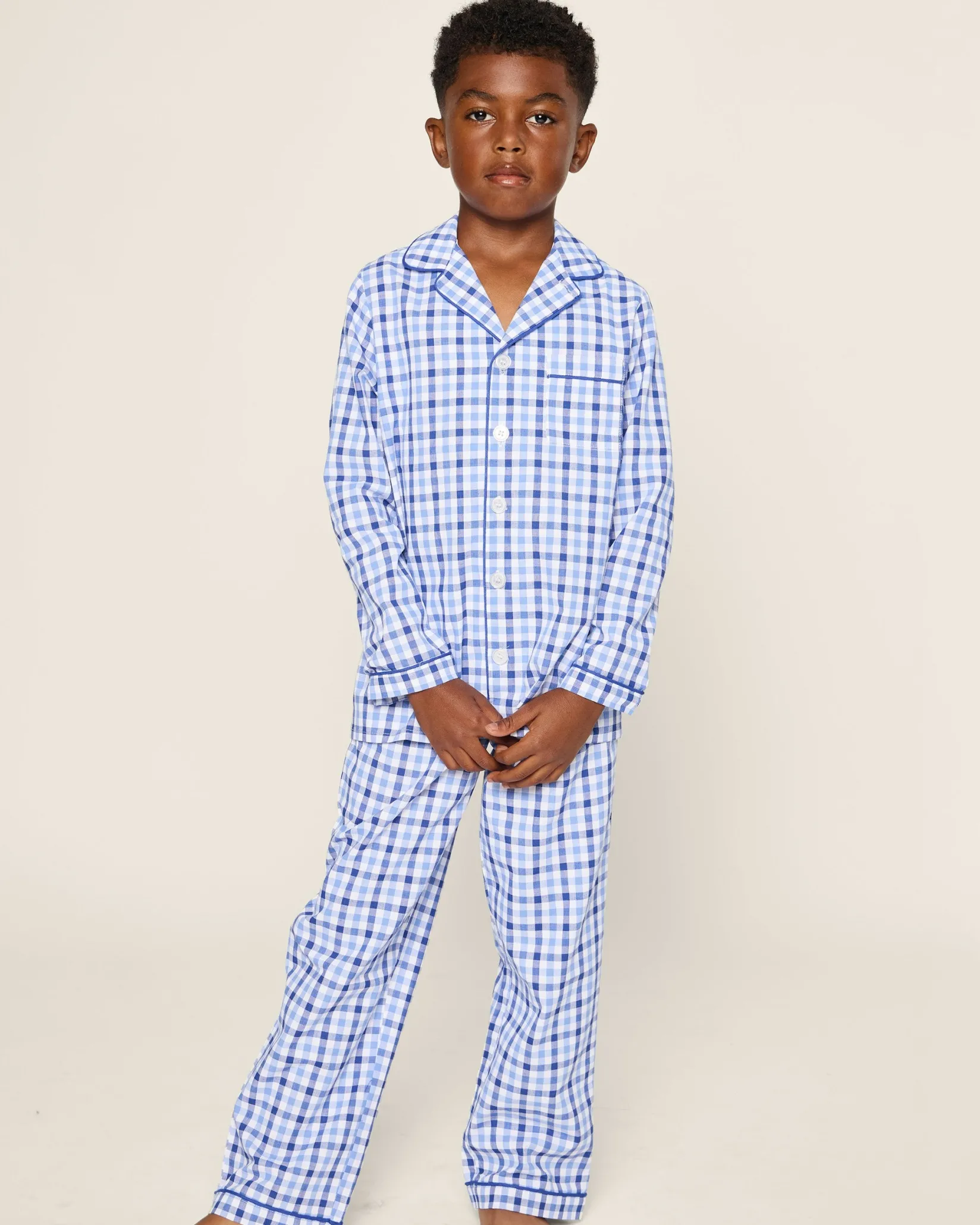 Kids Petite Plume Kid's Twill Pajama Set in Light Blue Gingham
