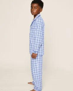 Kids Petite Plume Kid's Twill Pajama Set in Light Blue Gingham