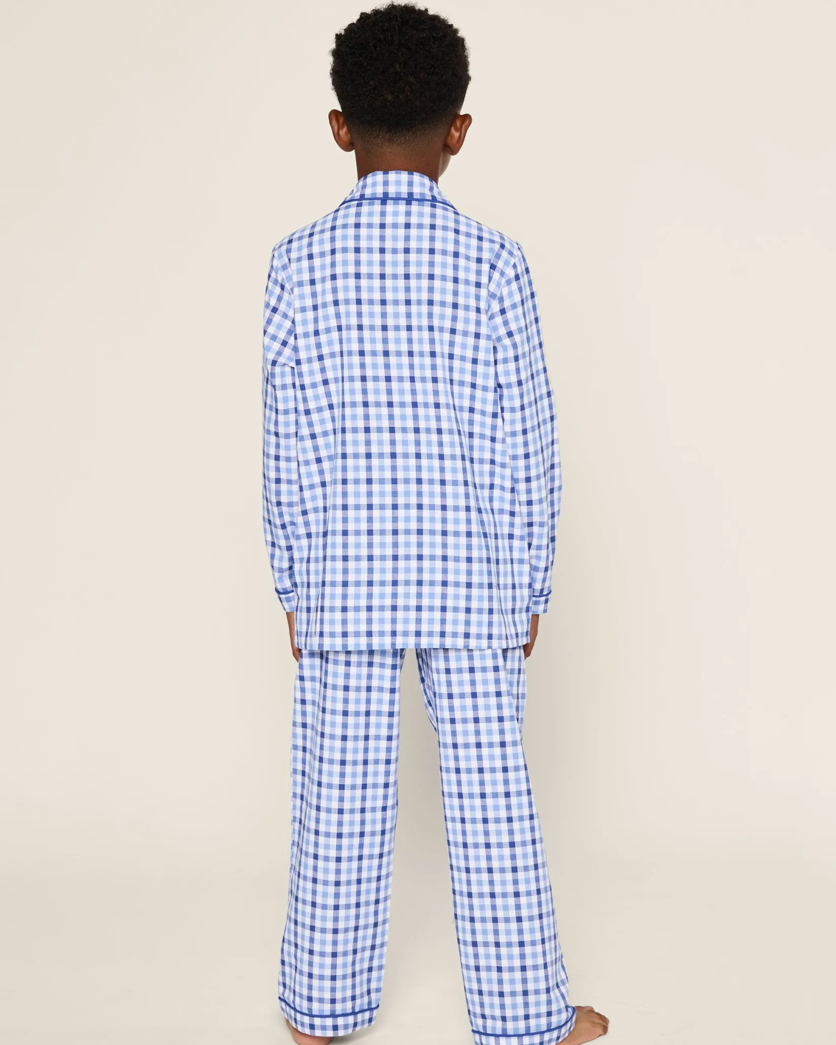 Kids Petite Plume Kid's Twill Pajama Set in Light Blue Gingham