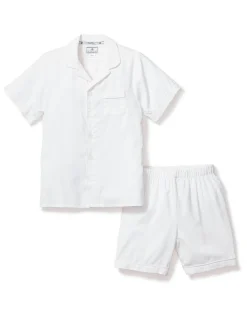 Kids Petite Plume Kid's Twill Pajama Short Set in White with Navy Piping