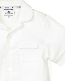 Kids Petite Plume Kid's Twill Pajama Short Set in White with Navy Piping