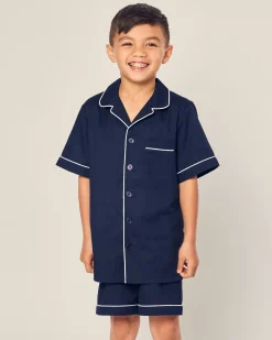Kids Petite Plume Kid's Twill Pajama Short Set in Navy