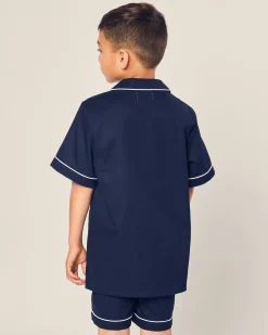 Kids Petite Plume Kid's Twill Pajama Short Set in Navy