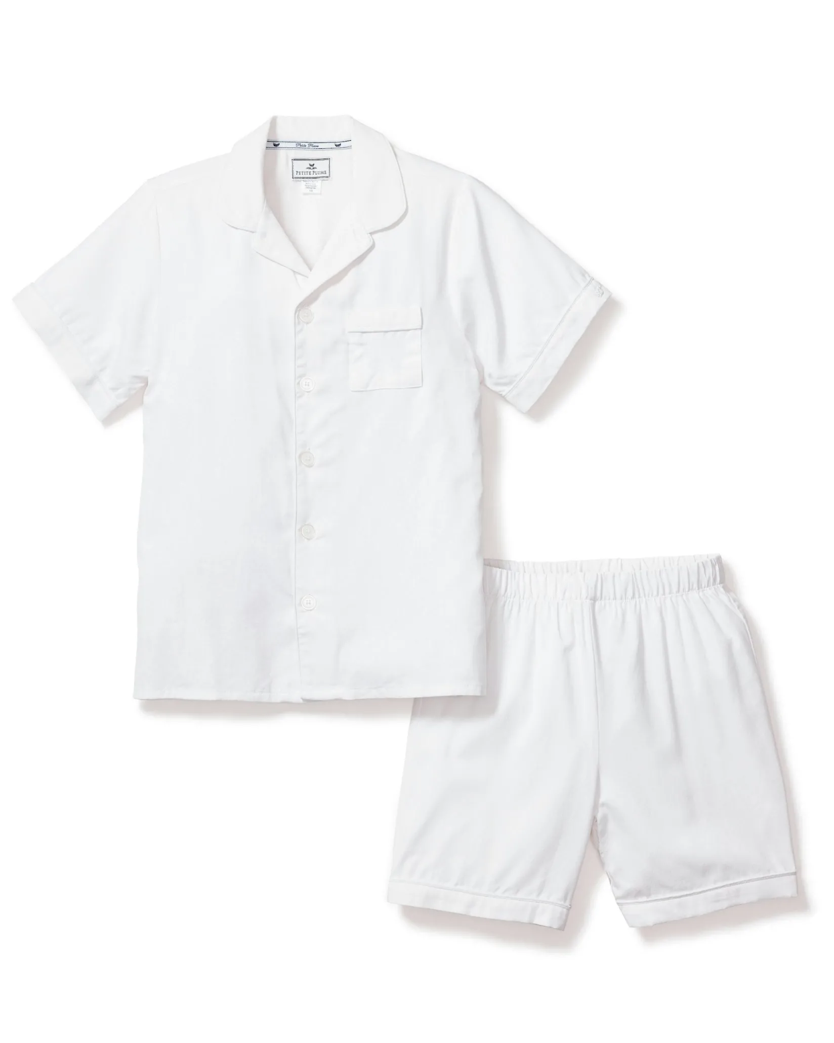 Kids Petite Plume Kid's Twill Pajama Short Set in White