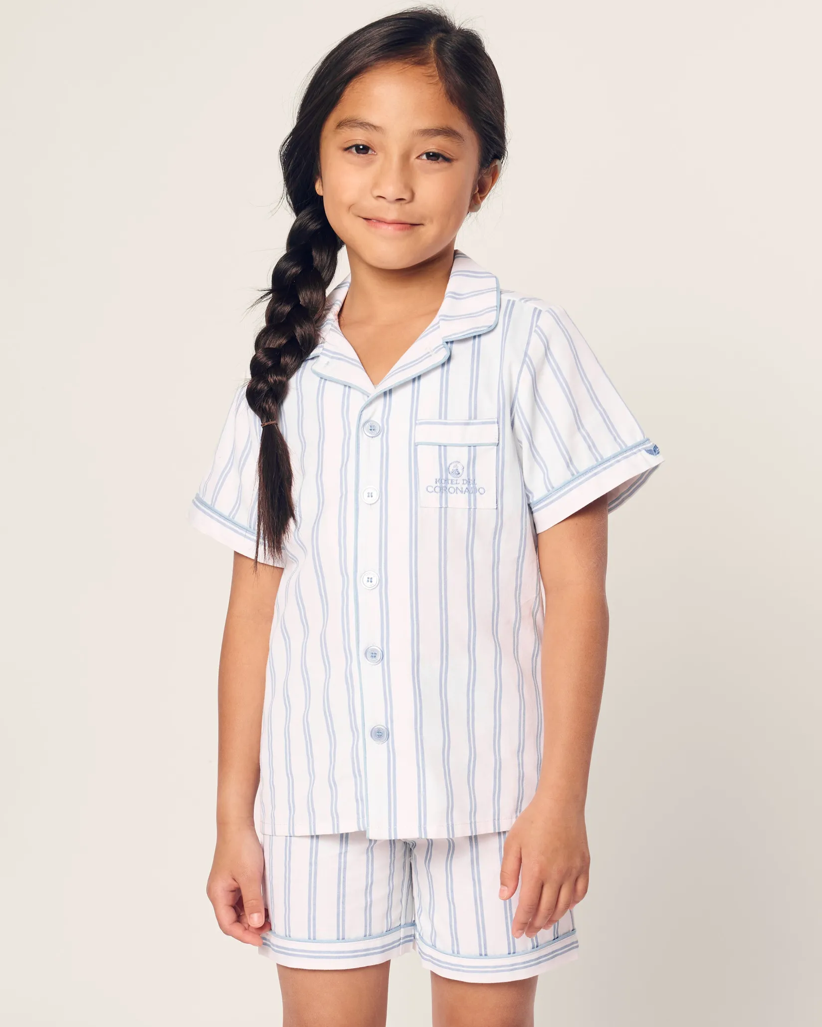 Kids Petite Plume Kid's Twill Periwinkle Stripe Short Set Hotel del Coronado x