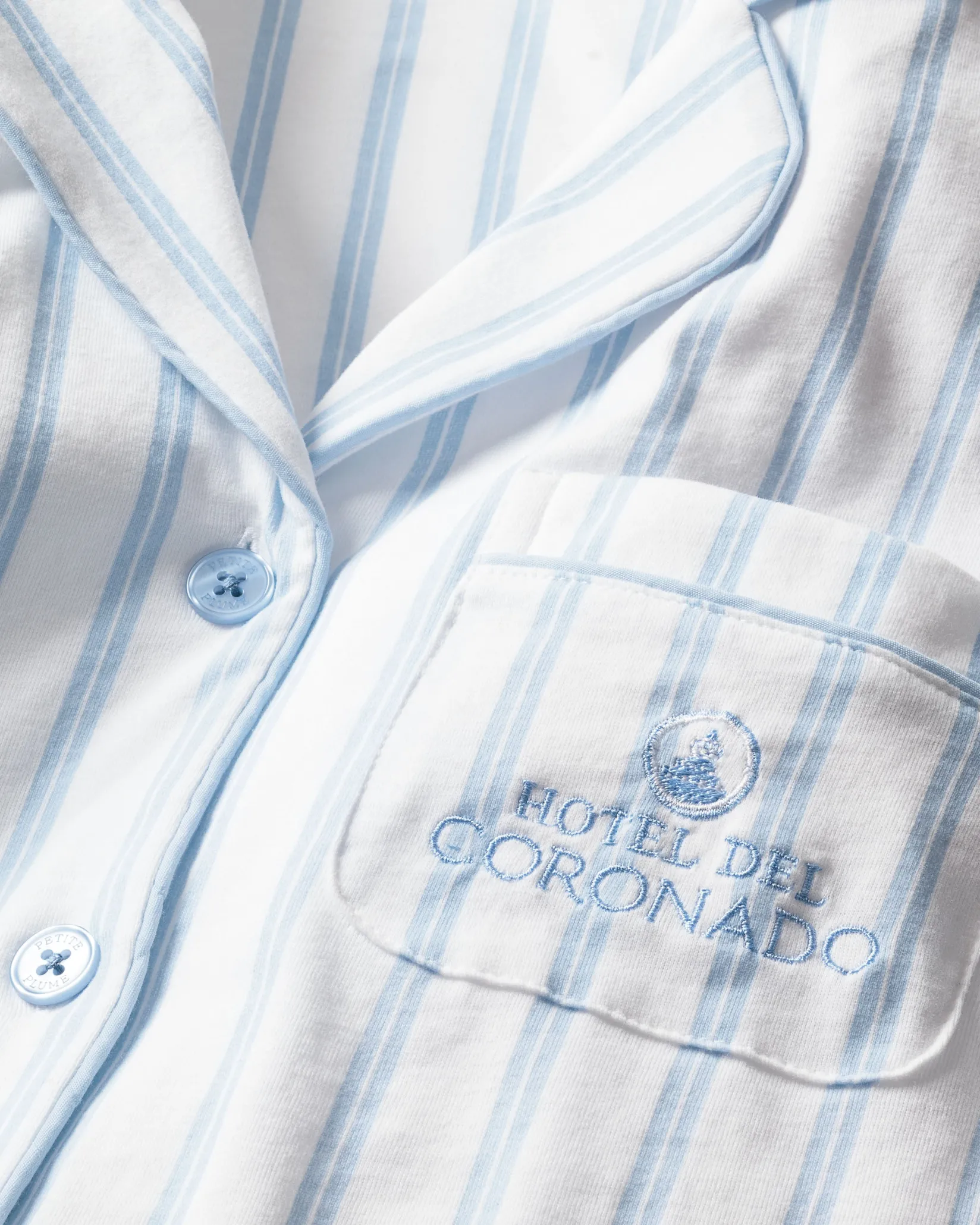 Kids Petite Plume Kid's Twill Periwinkle Stripe Short Set Hotel del Coronado x