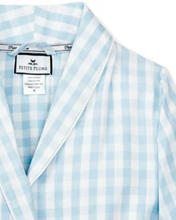 Kids Petite Plume Kid's Twill Robe in Light Blue Gingham
