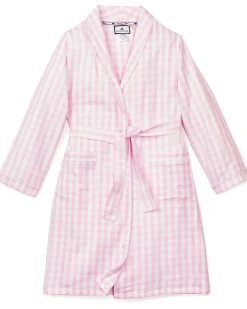 Kids Petite Plume Kid's Twill Robe in Light Blue Gingham