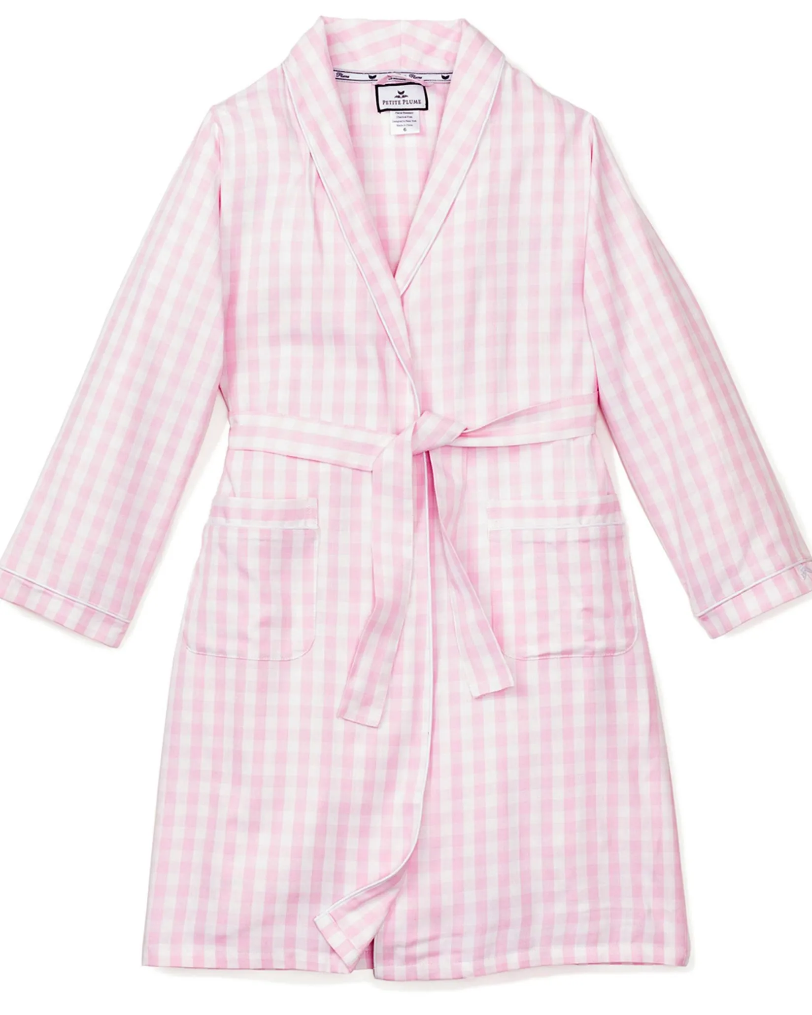 Kids Petite Plume Kid's Twill Robe in Light Blue Gingham