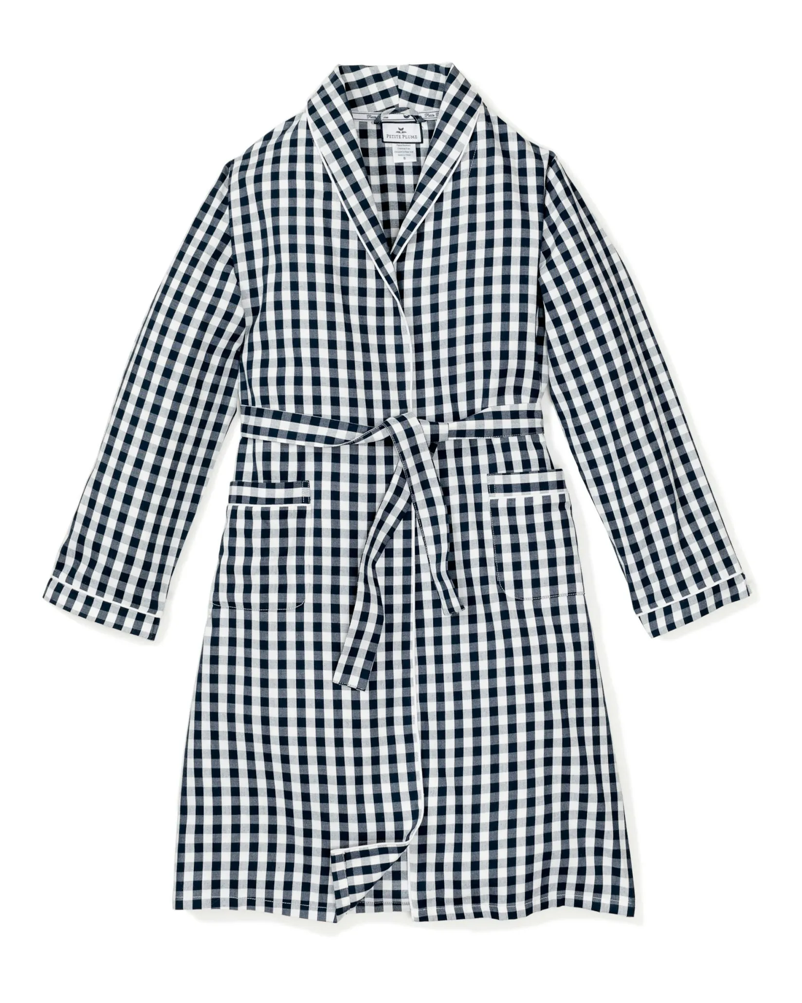 Kids Petite Plume Kid's Twill Robe in Navy Gingham