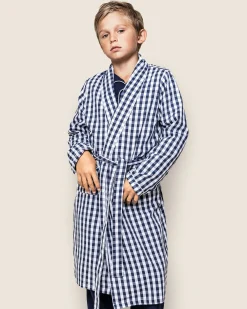Kids Petite Plume Kid's Twill Robe in Navy Gingham