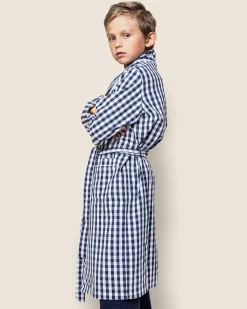 Kids Petite Plume Kid's Twill Robe in Navy Gingham
