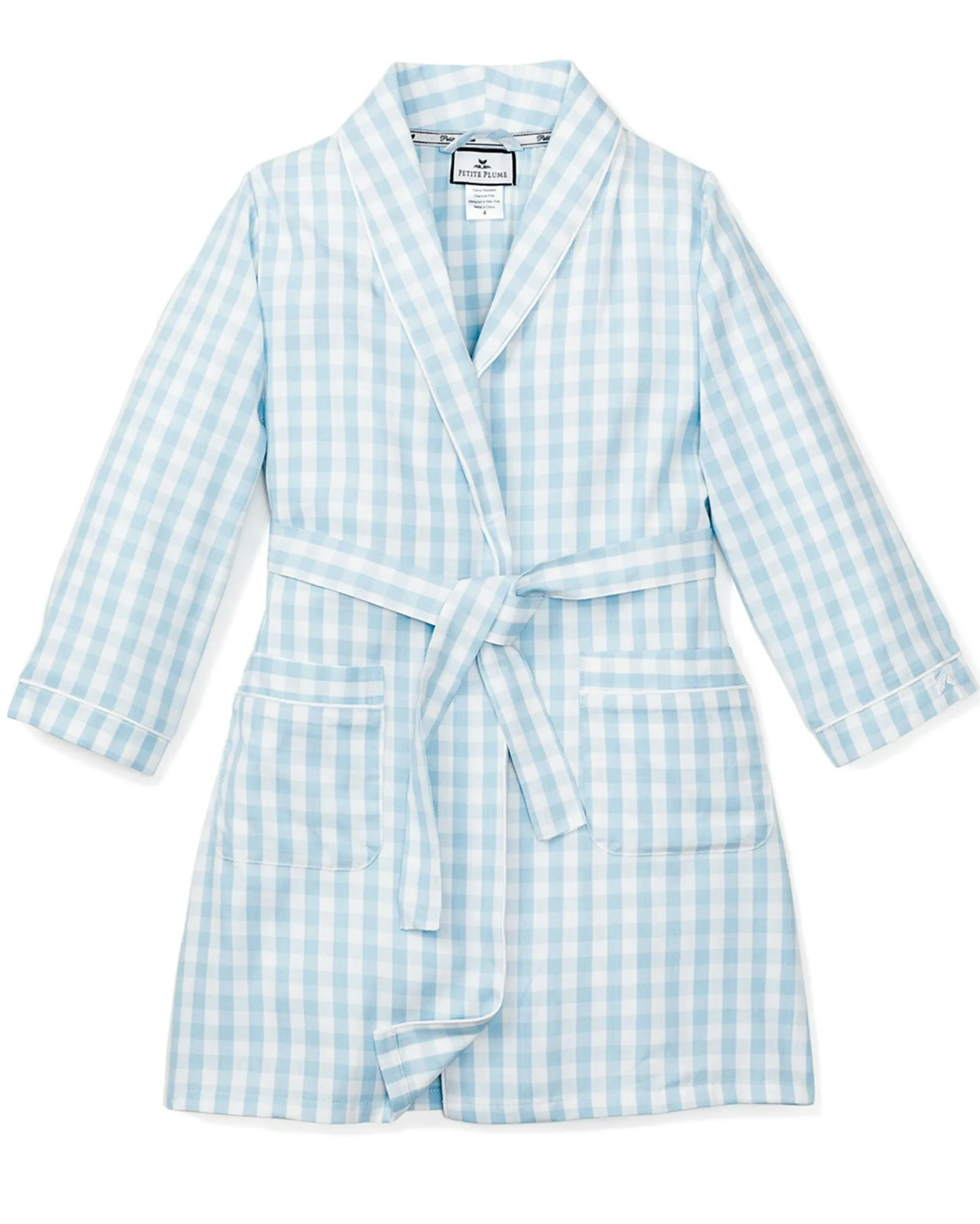 Kids Petite Plume Kid's Twill Robe in Navy Gingham