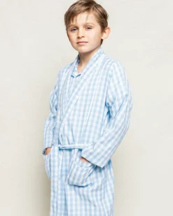 Kids Petite Plume Kid's Twill Robe in Navy Gingham