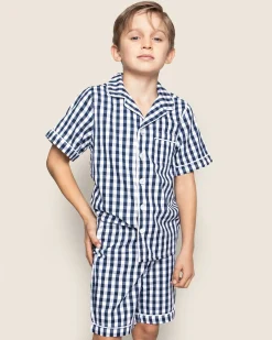 Kids Petite Plume Kid's Twill Short Set in Light Blue Gingham