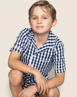 Kids Petite Plume Kid's Twill Short Set in Light Blue Gingham