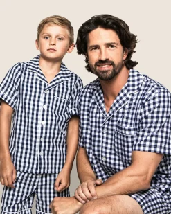 Kids Petite Plume Kid's Twill Short Set in Light Blue Gingham