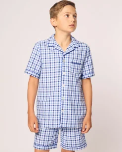 Kids Petite Plume Kid's Twill Short Set in Navy Gingham