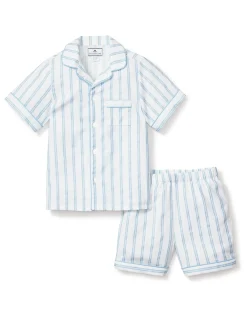 Kids Petite Plume Kid's Twill Short Set in Periwinkle and White Stripe