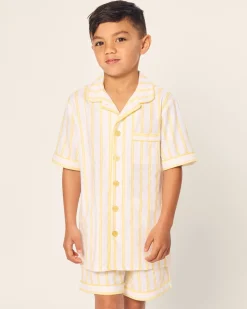 Kids Petite Plume Kid's Twill Short Set in Periwinkle and White Stripe