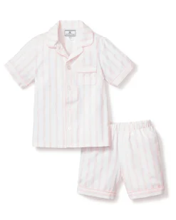 Kids Petite Plume Kid's Twill Short Set in Periwinkle and White Stripe