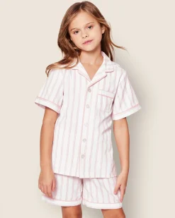 Kids Petite Plume Kid's Twill Short Set in Periwinkle and White Stripe