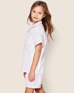 Kids Petite Plume Kid's Twill Short Set in Pink and White Stripe
