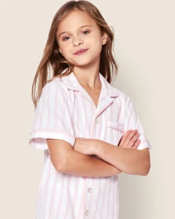 Kids Petite Plume Kid's Twill Short Set in Pink and White Stripe