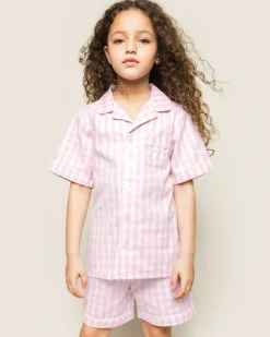 Kids Petite Plume Kid's Twill Short Set in Pink Gingham